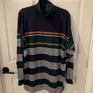 Vintage 90's‎ Hunting Horn Long Sleeve Mock Neck Shirt Colorblock Striped XL